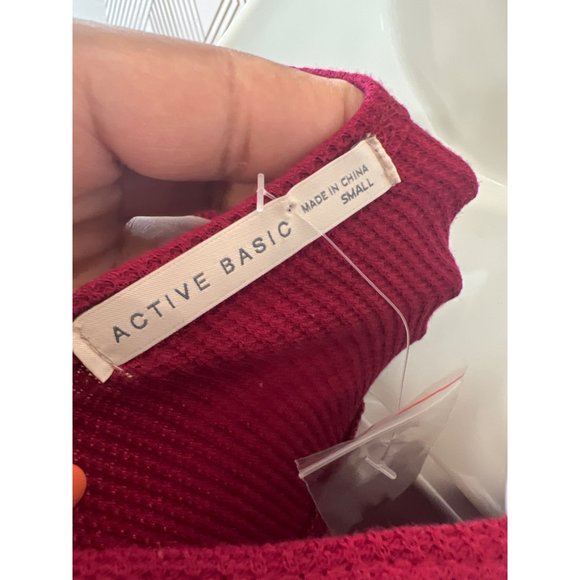 Burgundy Thermal Waffle V-Neck Knit Long Sleeve Top Size Small - Picture 6 of 6